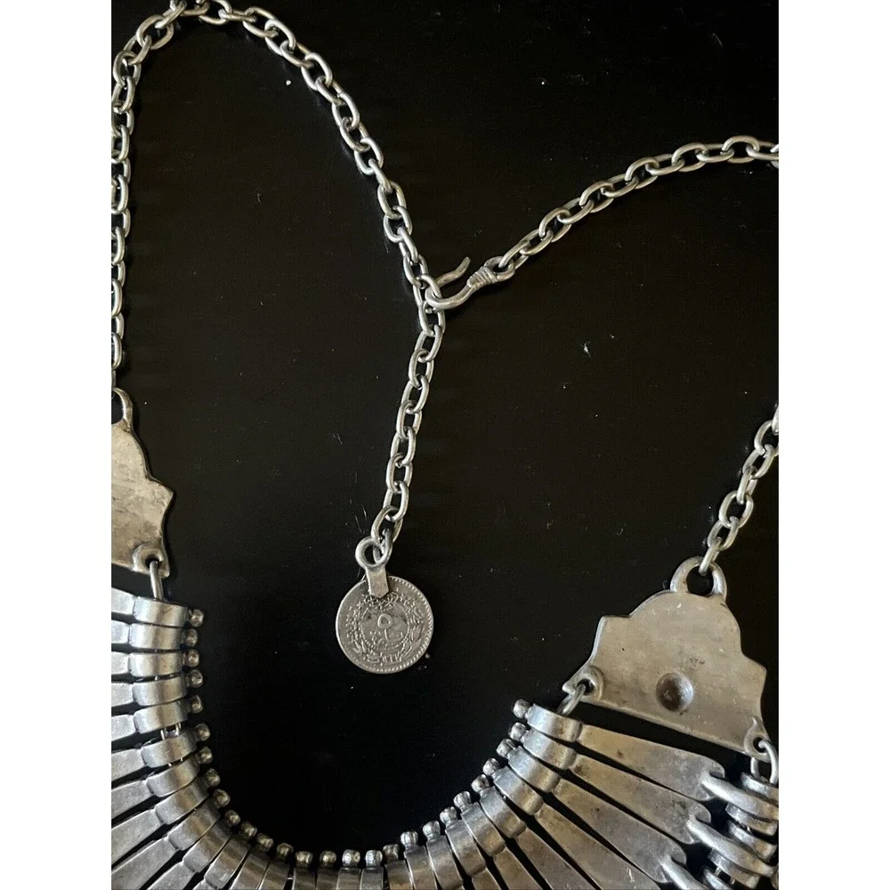 Vintage Metal Afghan Arabic Ship Coin Pendants Choker Necklace Tribal Coin Dance